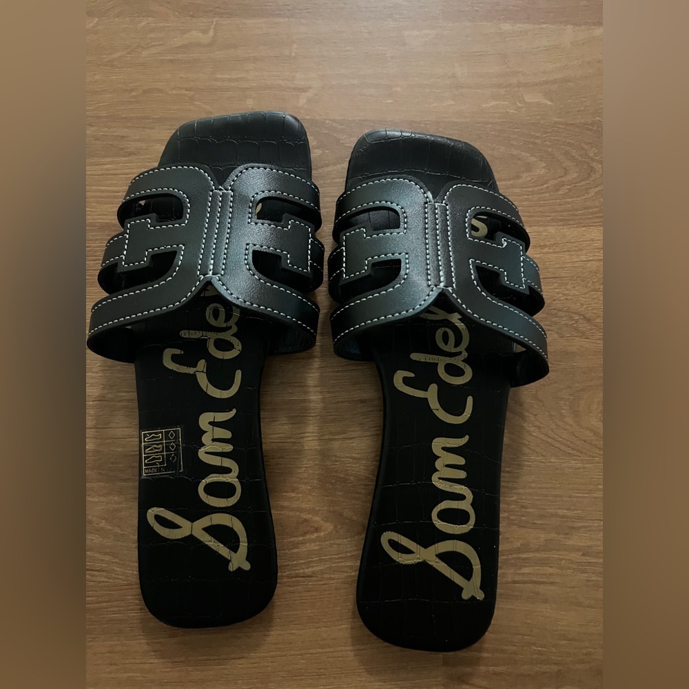 Sam Edelman Black Croc-Embossed Slides